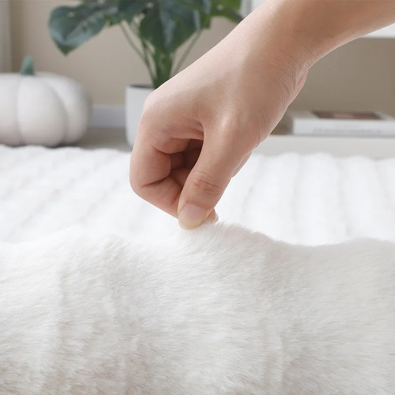Rabbit Fur Area Rug–Soft Thick Non-Slip Waterproof Machine-Washable for Living Room and Bedroom Decor