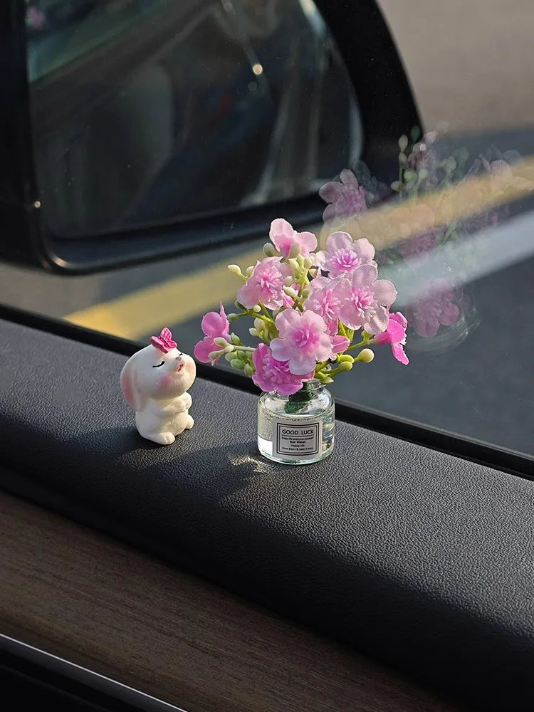 Spring Car Interior Decor - Adorable Resin Dashboard Vase, Mini Cute Window Sill Flower Pot with Car Healing Doll Ornaments