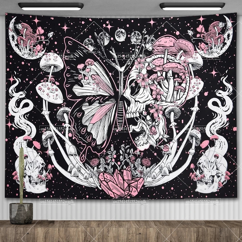 Skull Tapestry Trippy Mushroom Tapestry Snake Hippie Psychedelic Tapestry Aesthetic Moth Moon And Stars Tapestry Wall Hanging