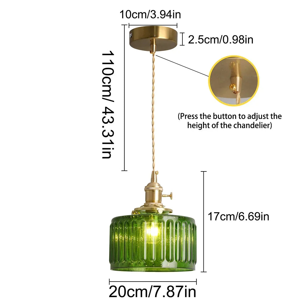 VETRULUS Led Crystal Pendant Light Green Chandelier Modern Hanging Ceiling Lamp Dining Room Kitchen Island Retro Home Decor