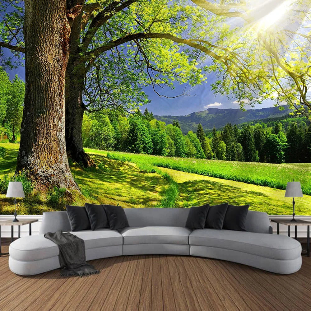 Forest tapestry Bohemian style wall hanging cloth, natural landscape murals used for art decoration in living rooms and bedrooms