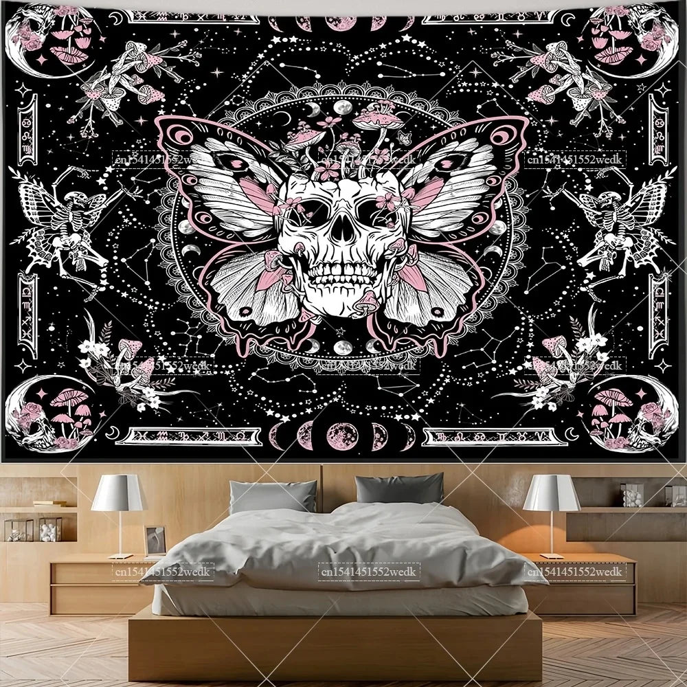 Skull Tapestry Trippy Mushroom Tapestry Snake Hippie Psychedelic Tapestry Aesthetic Moth Moon And Stars Tapestry Wall Hanging