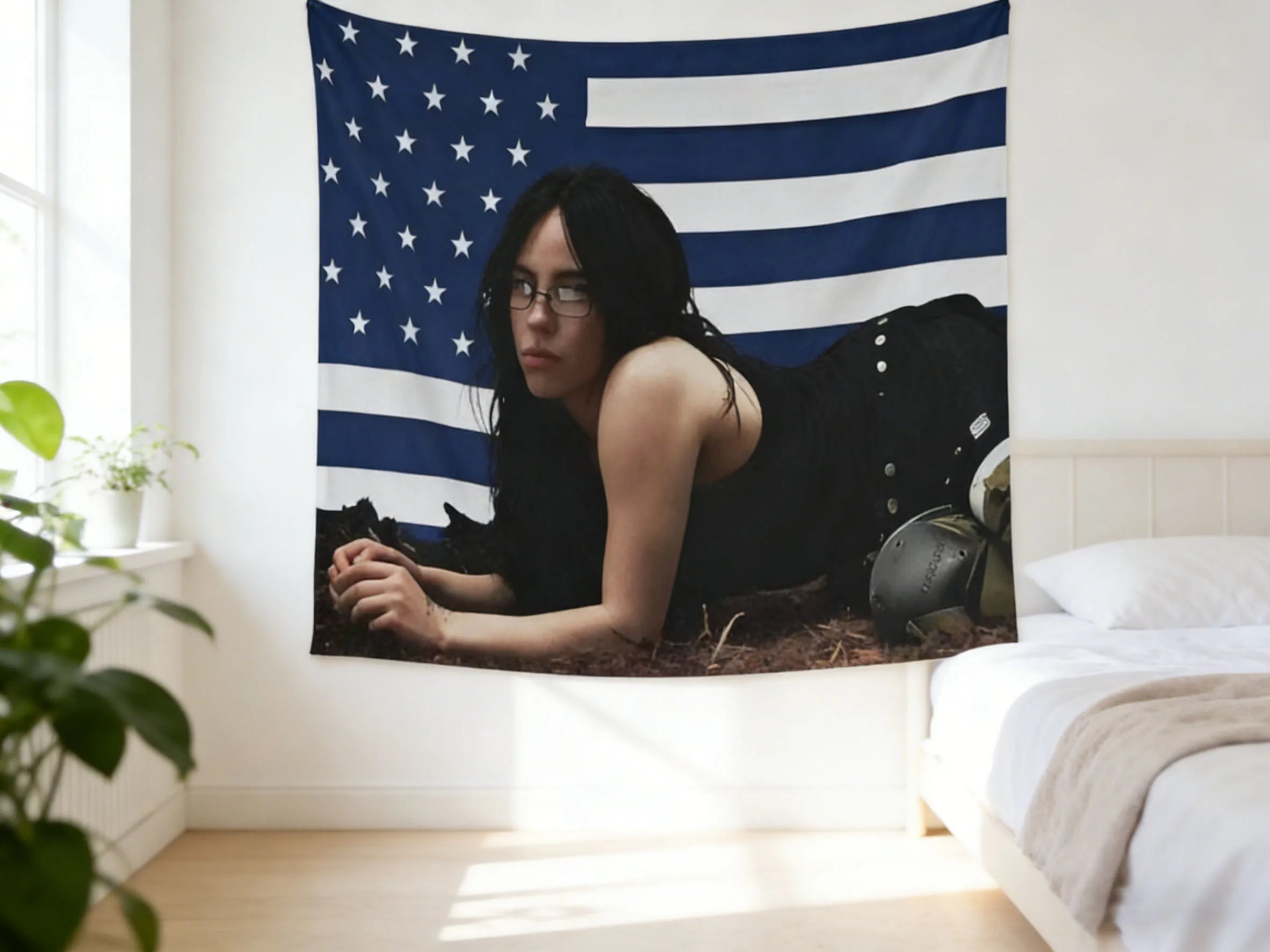 Billie Eilish Vintage Tapestry Bohemian Style Tapestry American Flag Tapestry Bedroom Tapestry Aesthetic Wall Hanging Decor Art