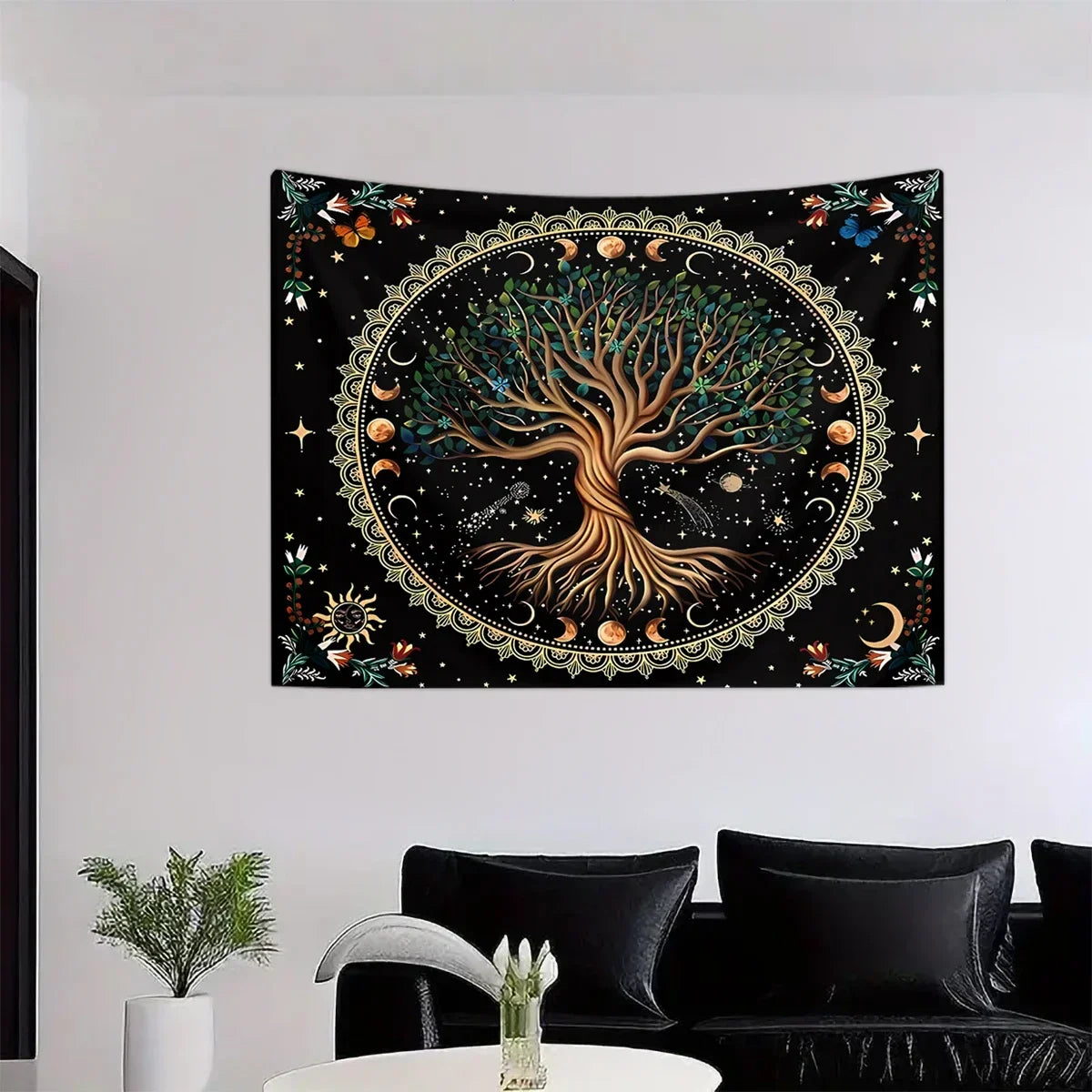 1pc Life Tree Tapestry, Moon Phase Tapestry, Bohemian Wind Starry Sky Tapestry, Fantasy Universe Planet Tapestry