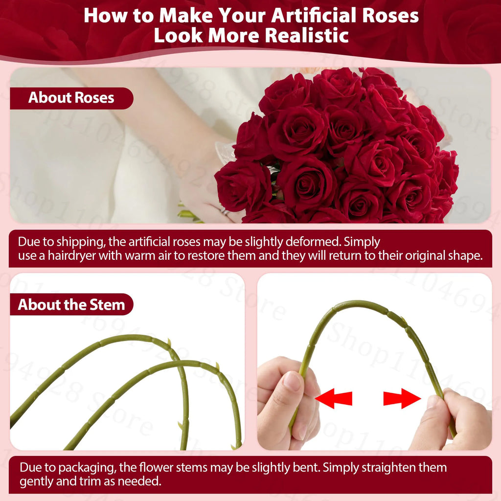 24-80Pcs Artificial Roses Flowers 3.9''Big Velvet Rose Artificial Flowers with Long Stems for Wedding Mothers Day Decor