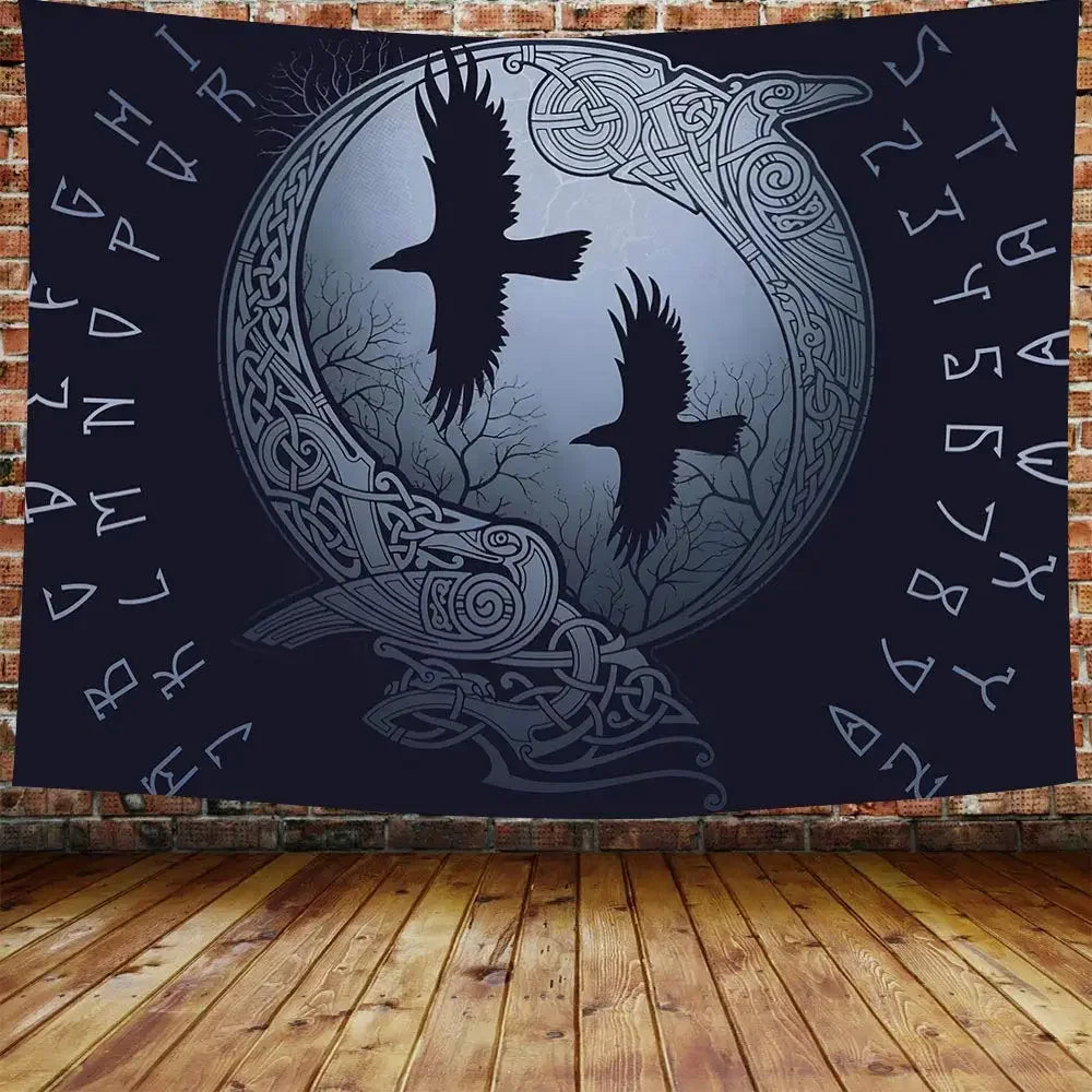 unframed Norse Mythology Vikings Tapestry Mysterious Ancient Runes Totem Tapestries Wall Hanging Art for Living Room Bedroom Hom