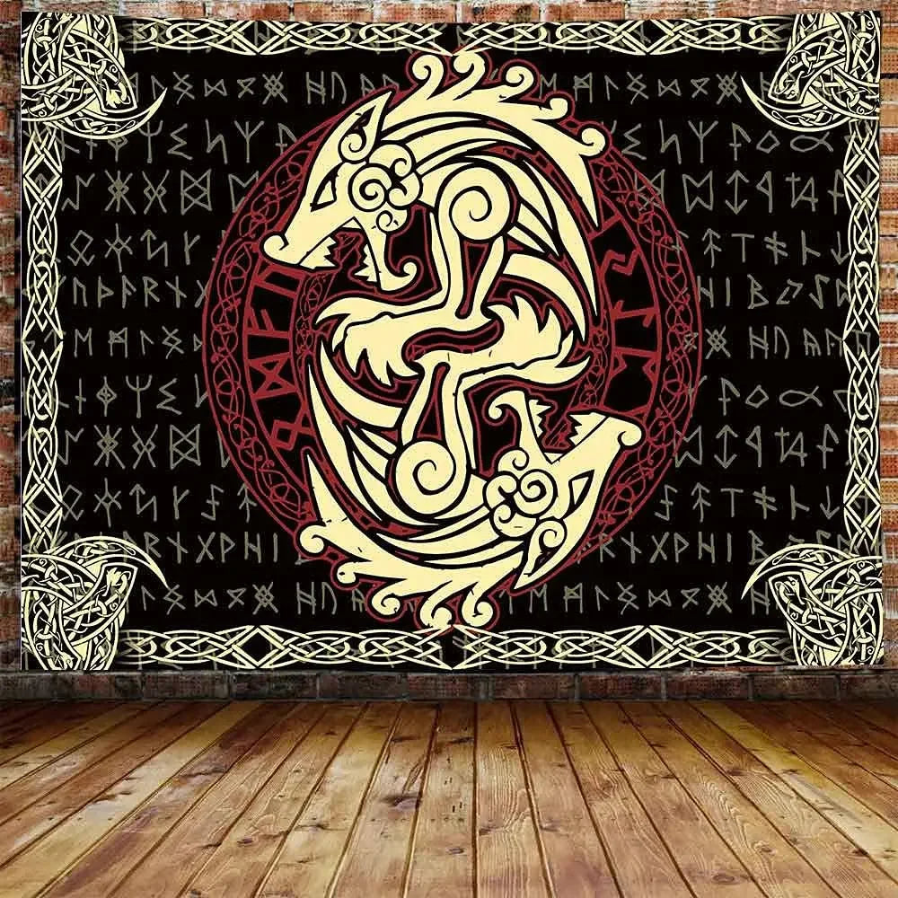 unframed Norse Mythology Vikings Tapestry Mysterious Ancient Runes Totem Tapestries Wall Hanging Art for Living Room Bedroom Hom