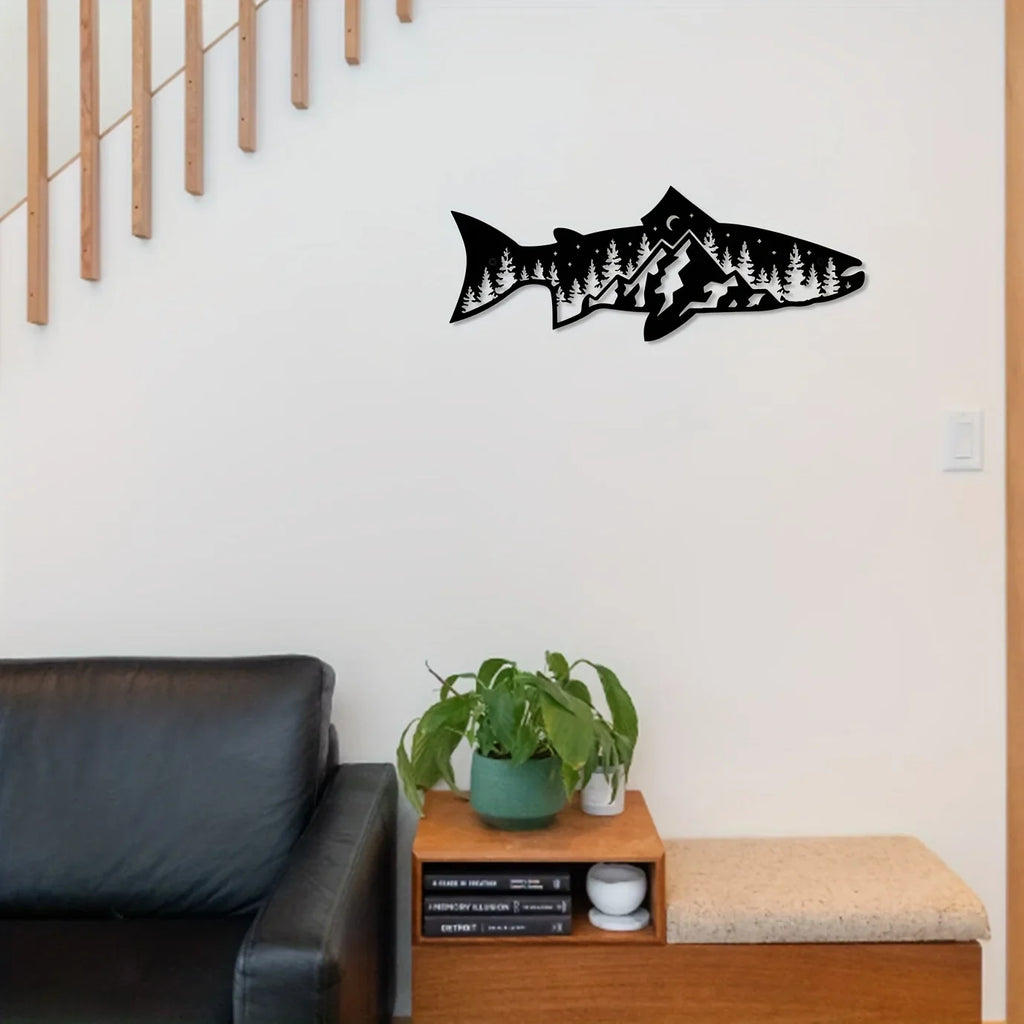 CIFbuy Unique Mountain Forest Metal Wall Art Fish Shape Wall Decor for Home Wall Decor Wall Art Decor Sticker Mural Room Decor