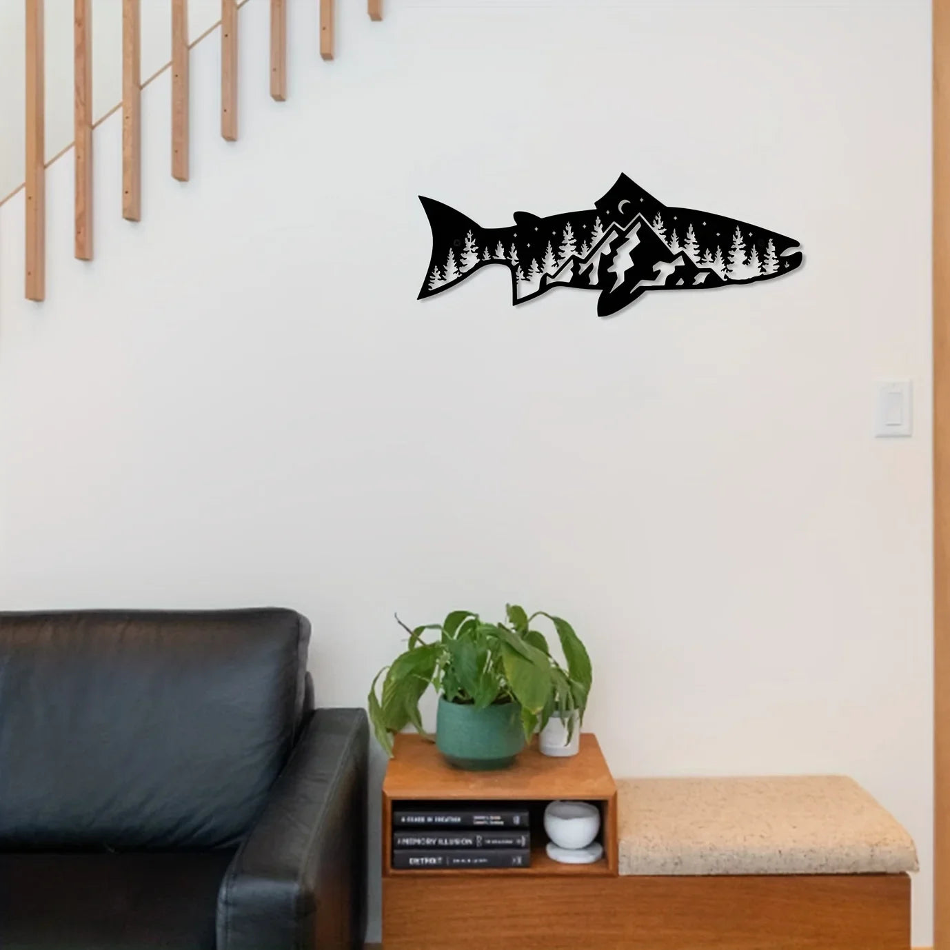 CIFbuy Unique Mountain Forest Metal Wall Art Fish Shape Wall Decor for Home Wall Decor Wall Art Decor Sticker Mural Room Decor