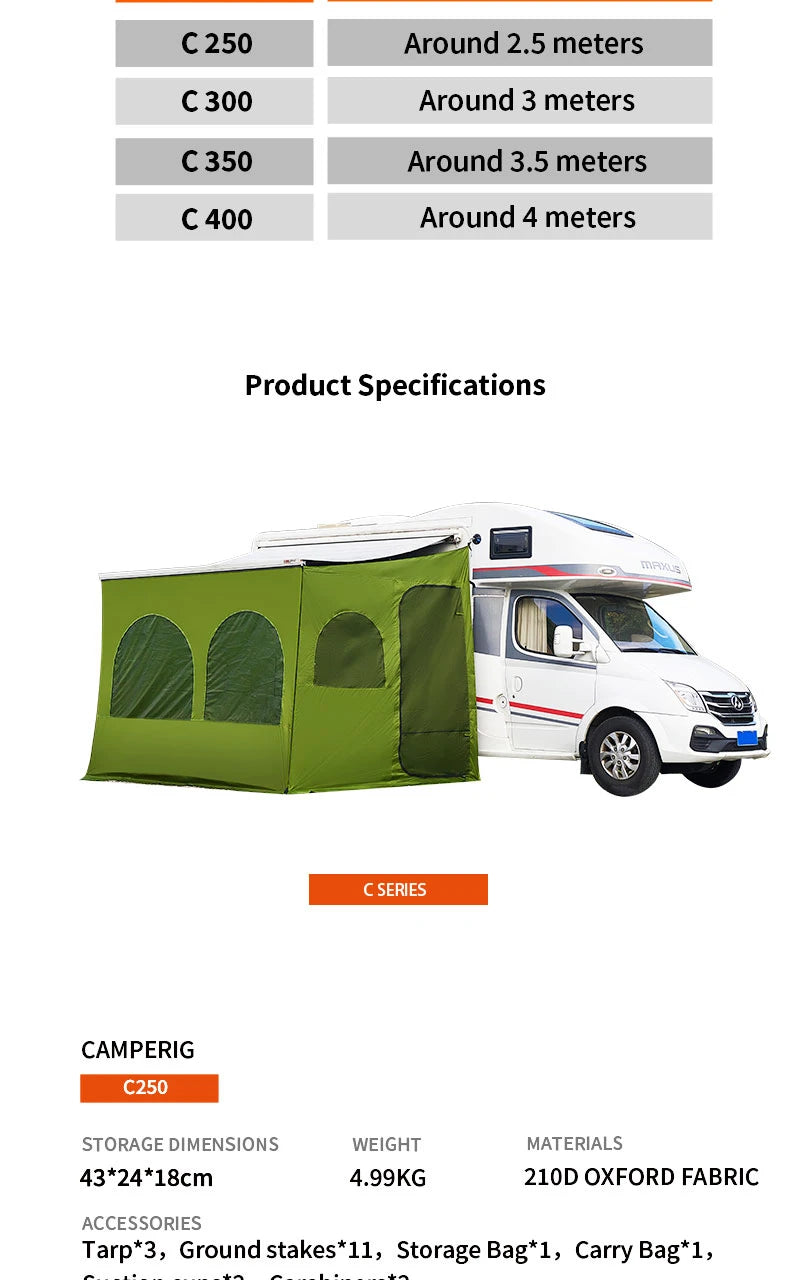 Caravan Awning Tent RV Screen Room Family Room Camper Privacy Room Sunshade Campervan Tent Outdoor Camping Shelter