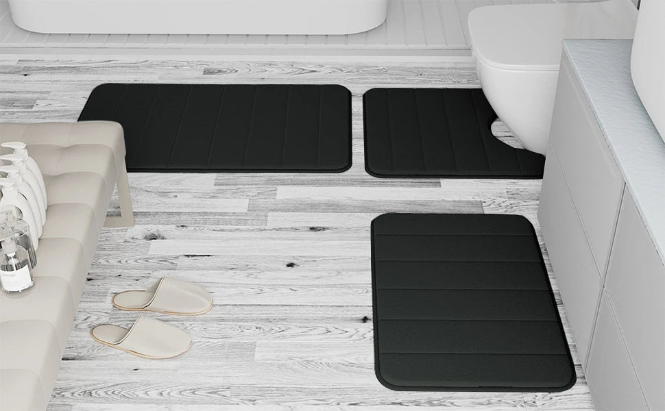 3 Pieces Memory Foam Bath Rugs Absorbent Bathroom Rugs Non-Slip Washable Bathroom Mats Bath Mats for Bathroom Floor Rugs Carpets