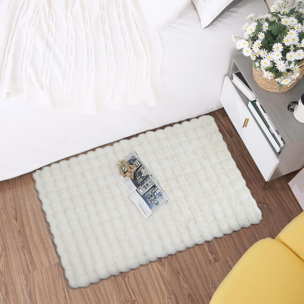 Rabbit Fur Area Rug–Soft Thick Non-Slip Waterproof Machine-Washable for Living Room and Bedroom Decor
