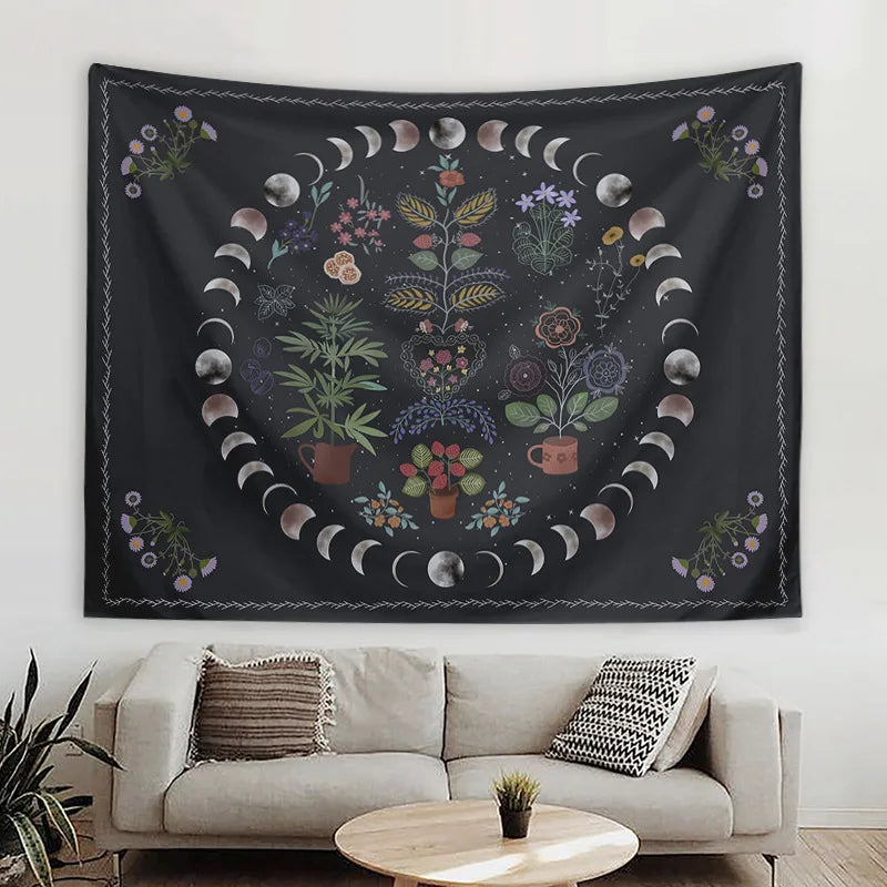 Wall Hanging Tapestry Aesthetic Tree of Life Tapestry Moon Phase Flowers Plants Tapestry Decro for Bedroom Dorm Living Room