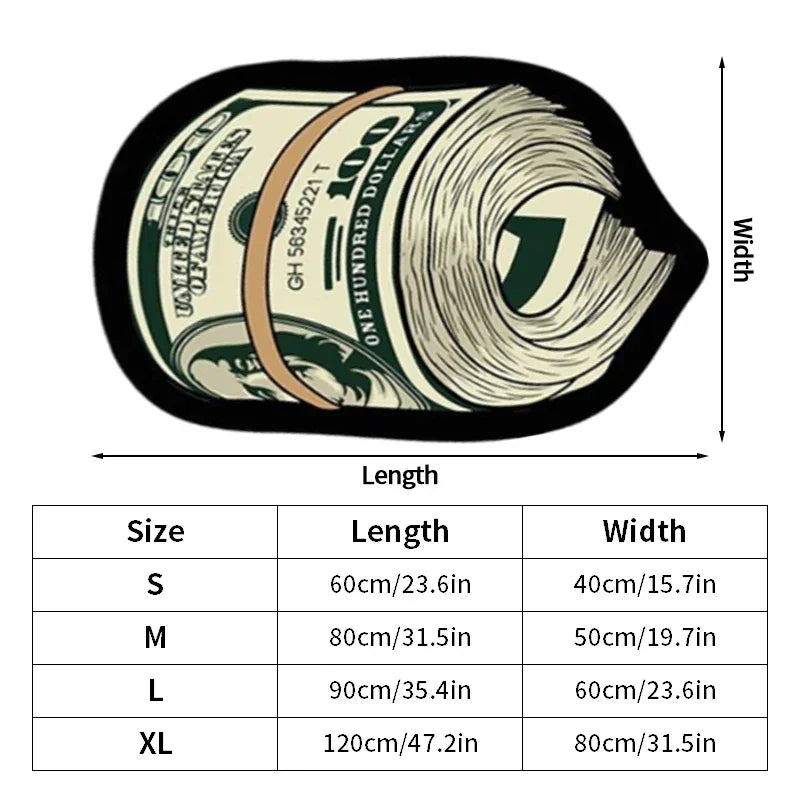 VIKAMA Irregular Money Stack Shaped Area Rug Vintage Dollar Bill Print Non Slip Floor Mat Funny Cartoon Cash Carpet Bedroom Rug