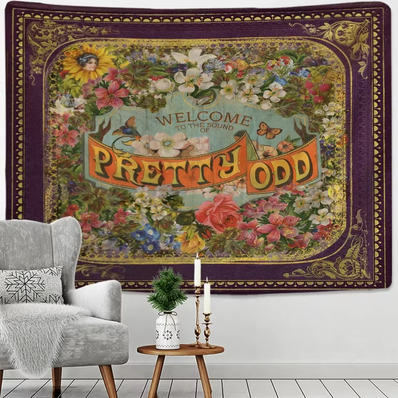 Pretty Odd Floral Tapestry Single Sided 2DPrint Soft Polyester Tapestry Bedroom Living Room Dorm Retro Decor Nostalgic Vibe Gift