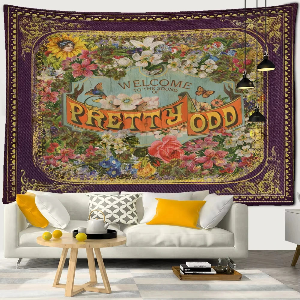 Pretty Odd Floral Tapestry Single Sided 2DPrint Soft Polyester Tapestry Bedroom Living Room Dorm Retro Decor Nostalgic Vibe Gift