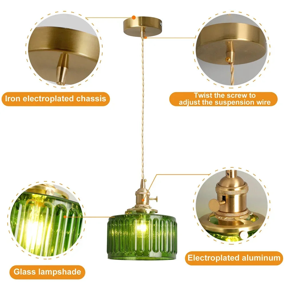 VETRULUS Led Crystal Pendant Light Green Chandelier Modern Hanging Ceiling Lamp Dining Room Kitchen Island Retro Home Decor