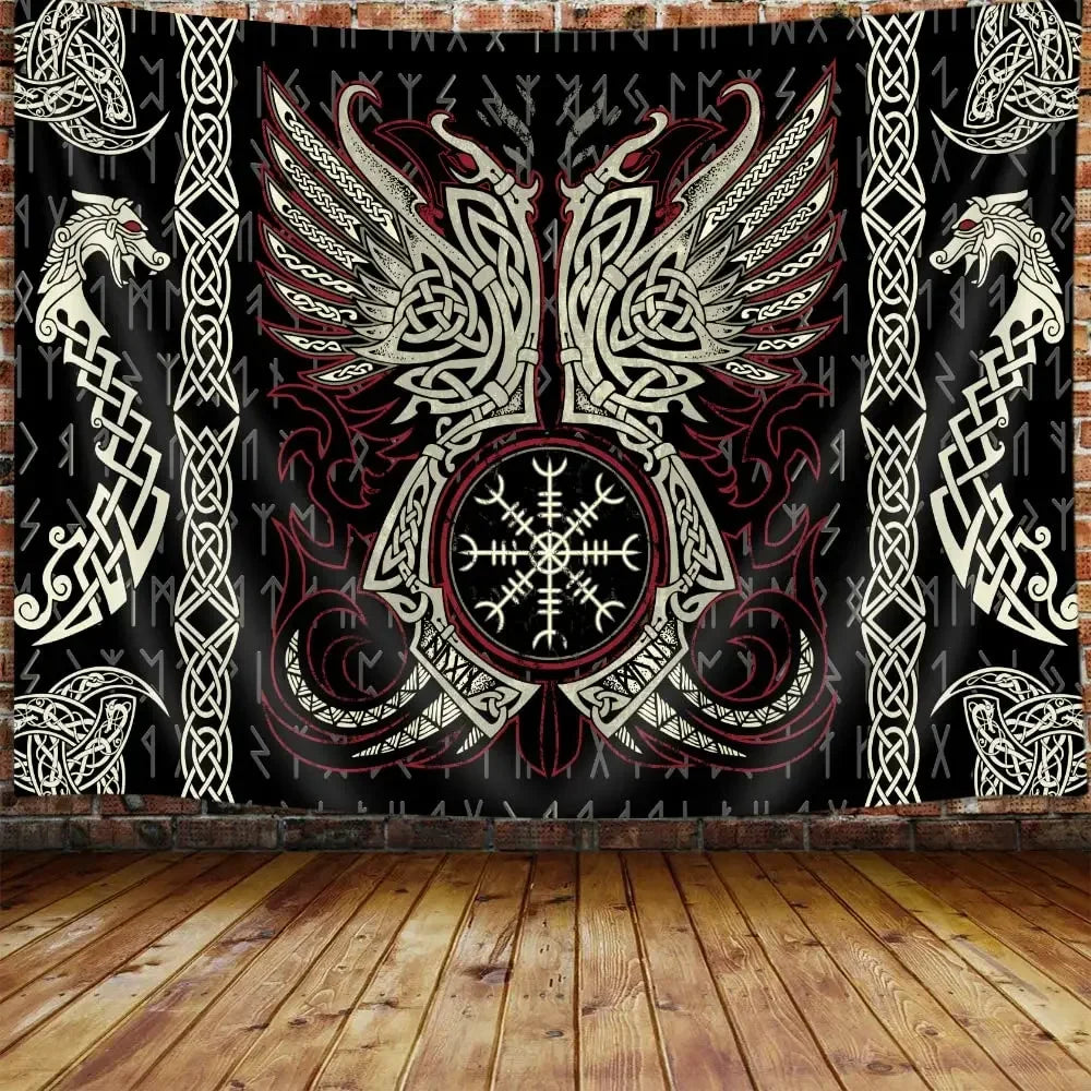 unframed Norse Mythology Vikings Tapestry Mysterious Ancient Runes Totem Tapestries Wall Hanging Art for Living Room Bedroom Hom