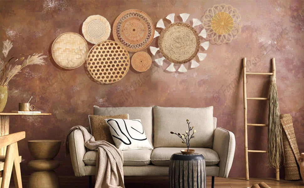 7Pcs Boho Rattan Wall Decor Hanging Woven Baskets Decor Bohemian Home Decor Handmade Wicker Wall Decor for Bedroom Farmhouse