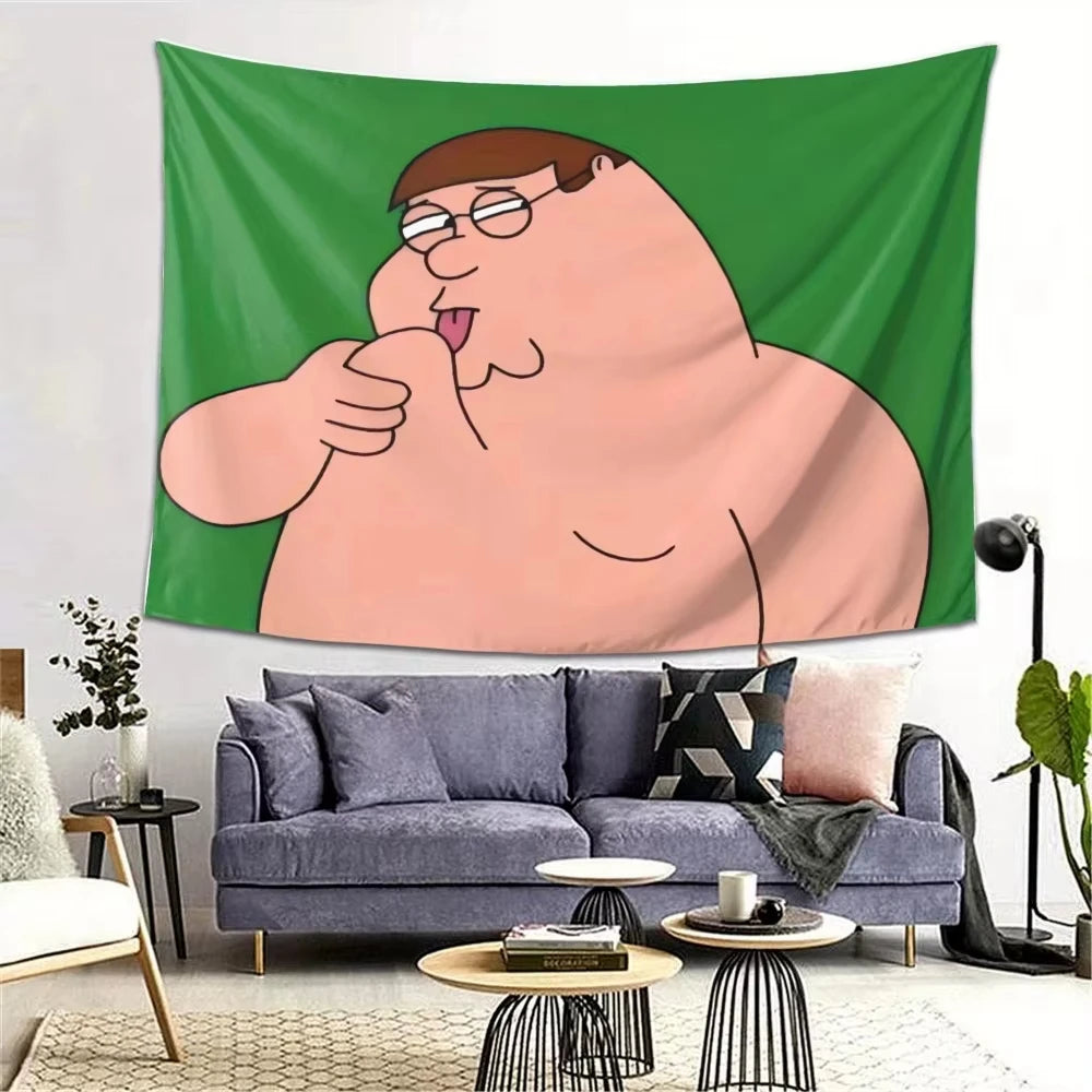 Peter Griffin themed tapestry funny wall art for office game room bedroom, dorm room decor flat print gift for the home