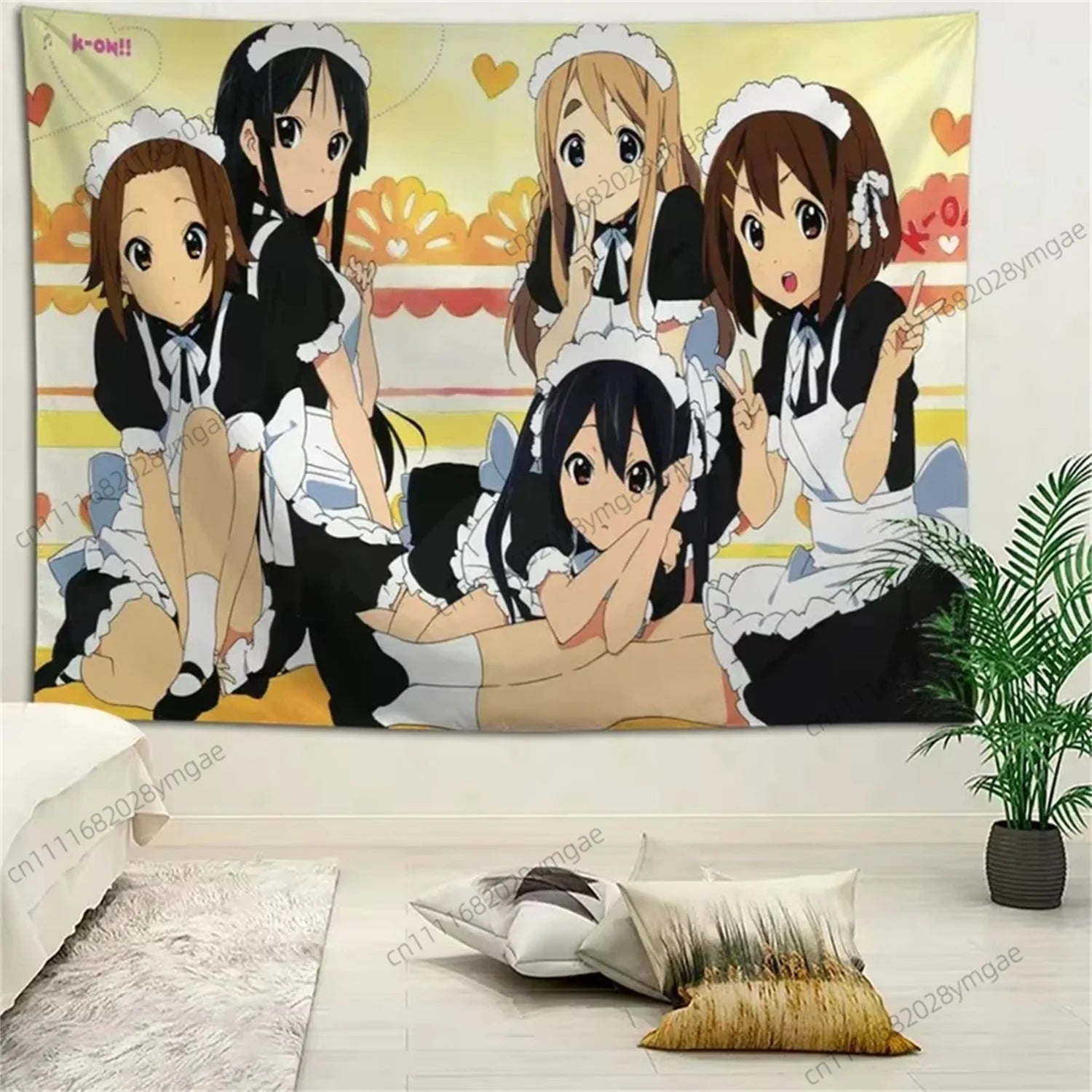 Sweet Tapestry Anime K-ON! Maid Wall Tapestries Flag Aesthetic Teen Girls Bedroom Dorm Background Cloth Manga Banner Room Decor