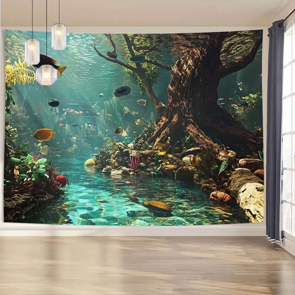 1 aquarium tapestry, polyester fiber wall decoration, suitable for living rooms, bedrooms, offices, and parties