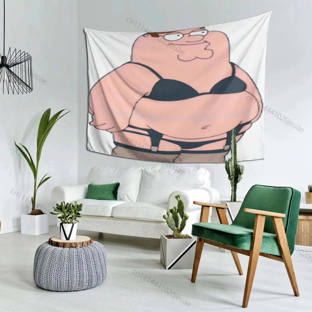 Funny Tapestry Peter Griffin Wall Tapestries Headboard Aesthetic Bedroom Flags Background Cloth Room Home Decor Wall Art Decor