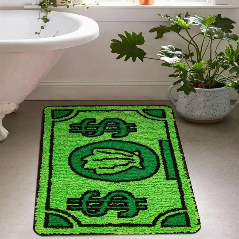 Vikama faux cashmere dollar cartoon foot mat green non-slip cute bedside rug living room carpet
