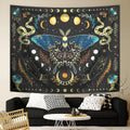 1pc Butterfly moon tapestry, Bohemian plant tapestry, aesthetic moth snake tapestry, retro plant starry sky tapestry