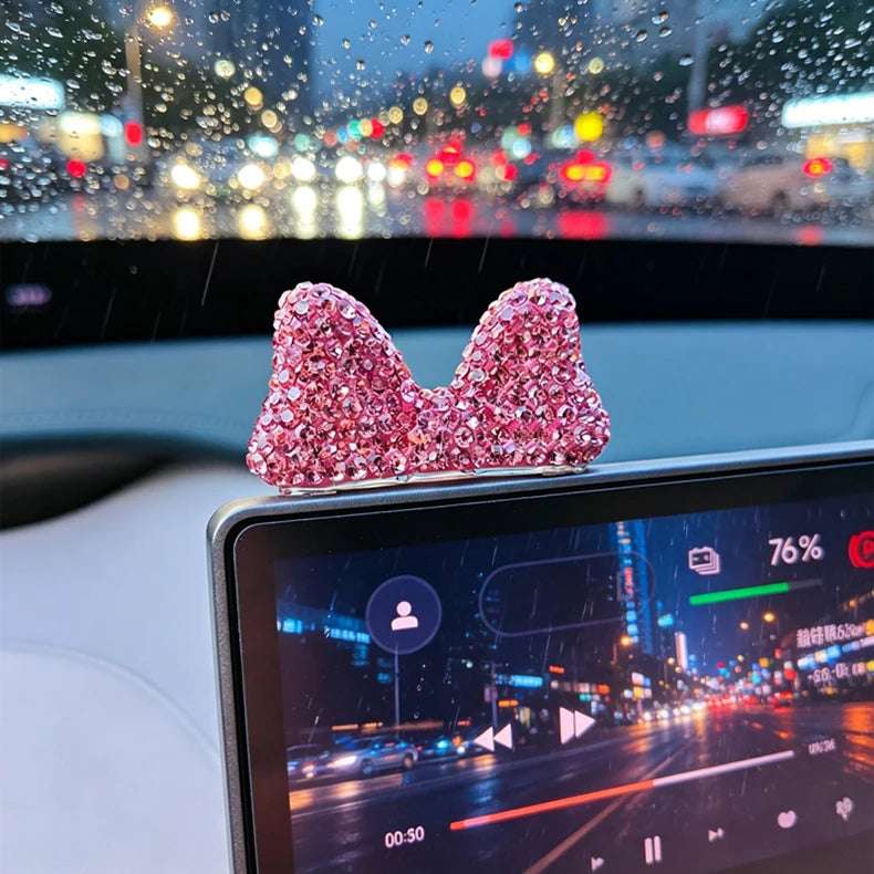 Computer Display Screen Decorative Diamond Bow Car Display Central Control Mini Decorative Ornaments Office Work Station Decor