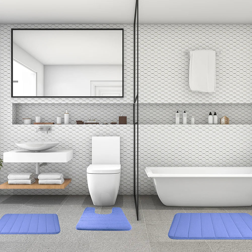 3 Pieces Memory Foam Bath Rugs Absorbent Bathroom Rugs Non-Slip Washable Bathroom Mats Bath Mats for Bathroom Floor Rugs Carpets