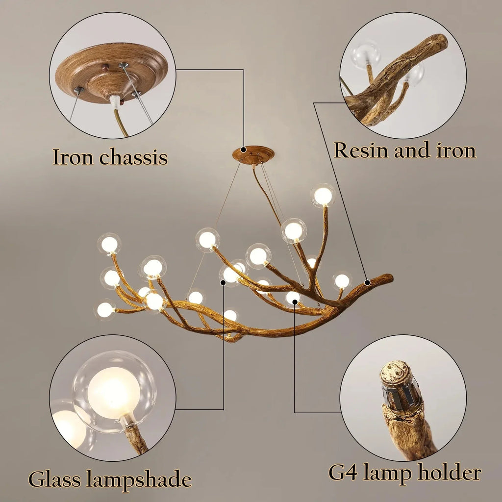 Modern Nordic Retro LED Chandelier For Living Bedroom Tree Branch Art Ceiling Pendant Lights Brown Antique Hanging Lamp Decor Li