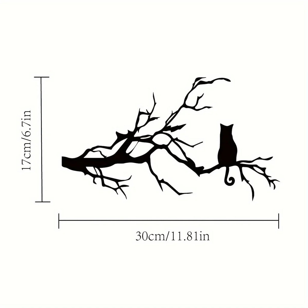 Charming Cat Metal Wall Art for Home Decor, Unique Bedroom Decoration, Cat Lovers Gift, Stylish Branch Cat Design