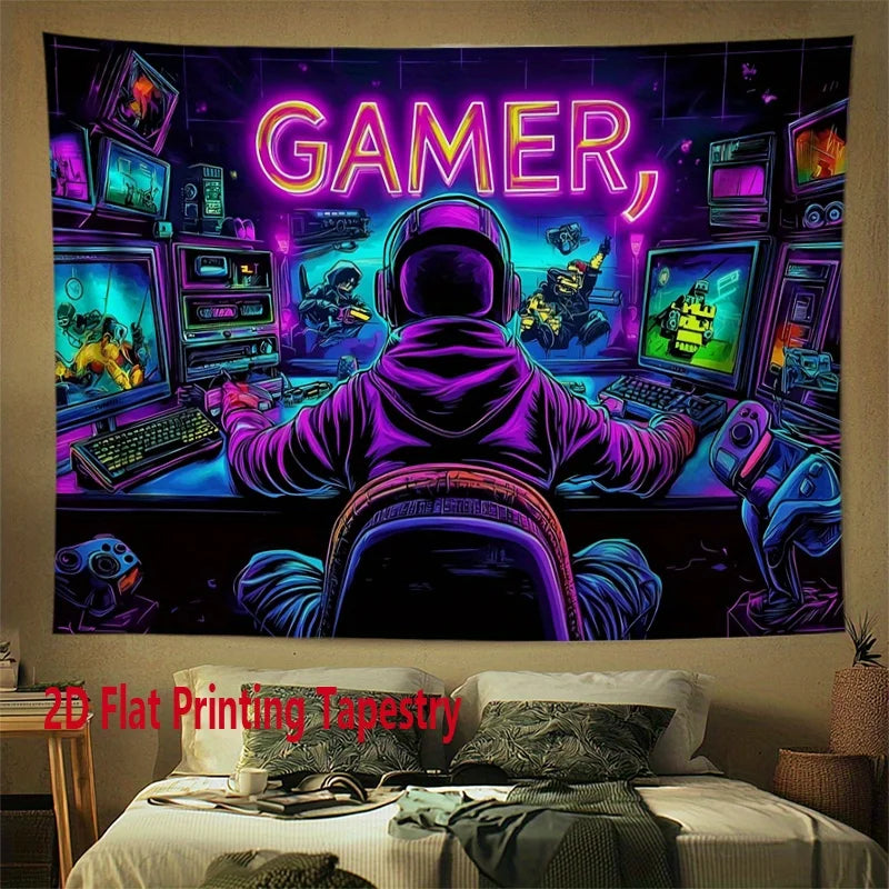 VIKAMA GAMER Tapestry Neon Esports Room Decoration Trendy Room Living Room Background Wall Decoration