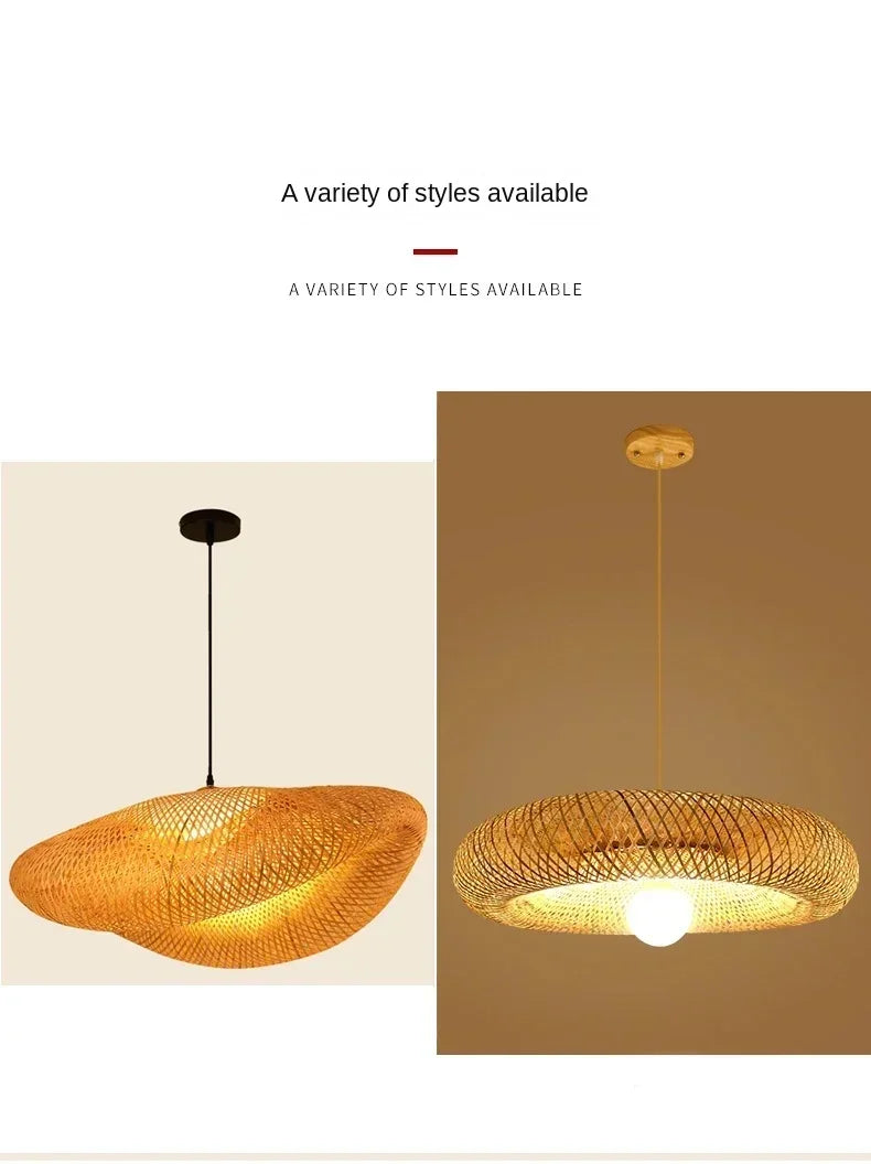 Bamboo Hand Weaving Pendant Lights 40/60/80cm Hanging LED Ceiling Lamp Chandelier Fixture Rattan Hand Craft Woven Bedroom Decor