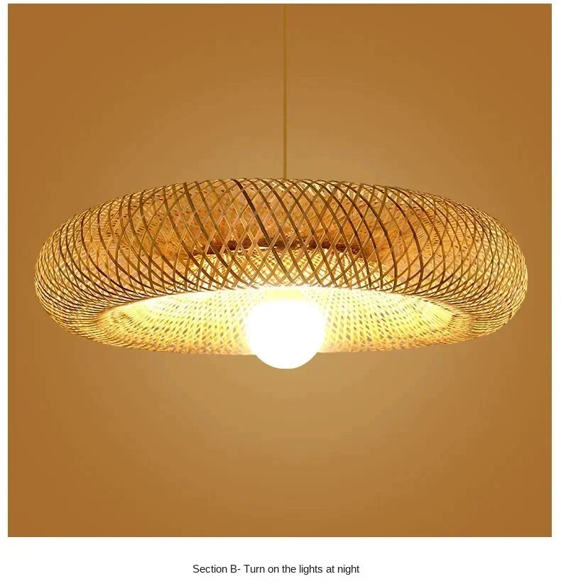 Bamboo Hand Weaving Pendant Lights 40/60/80cm Hanging LED Ceiling Lamp Chandelier Fixture Rattan Hand Craft Woven Bedroom Decor