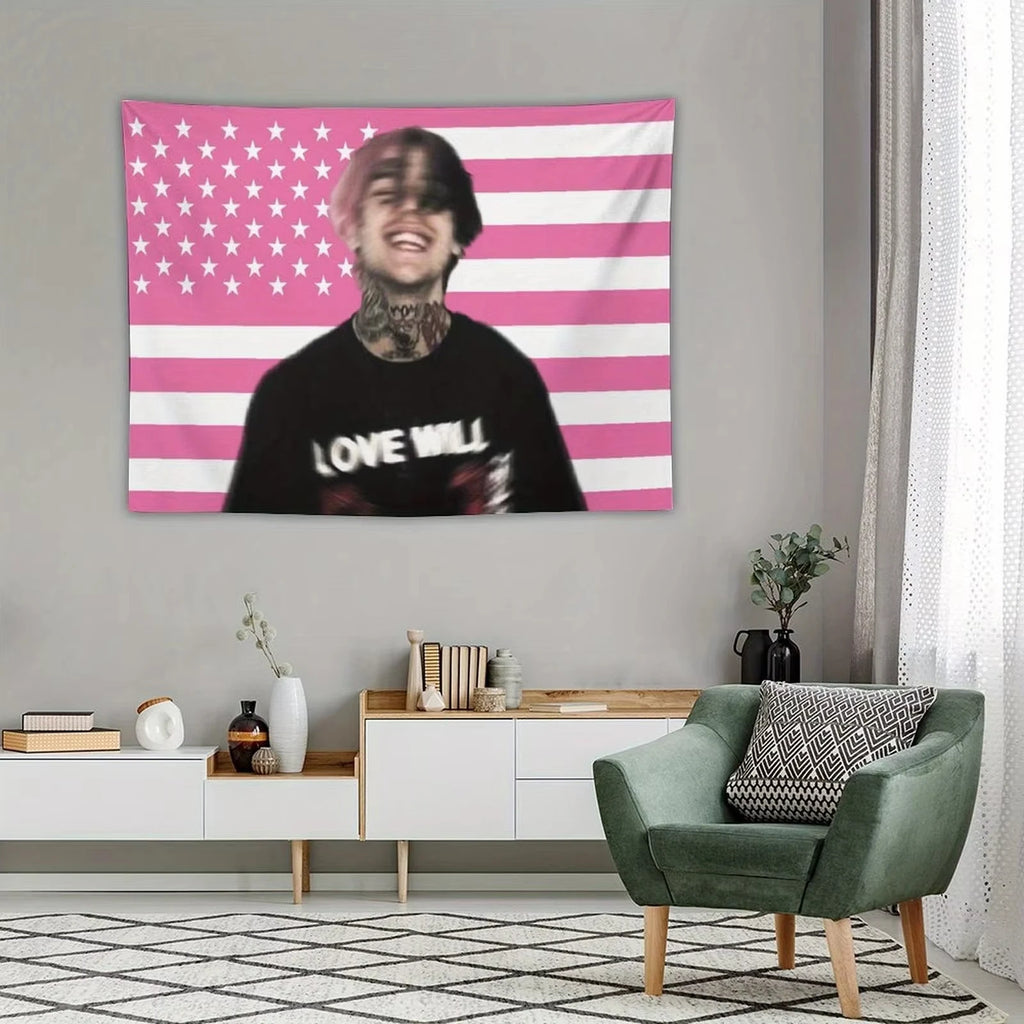 Lil Peep Flag Tapestry Hipster Wall Art USA Theme Dorm Decor Bedroom Living Room Tapestry Bedroom Tapestry Bedside Tapestry