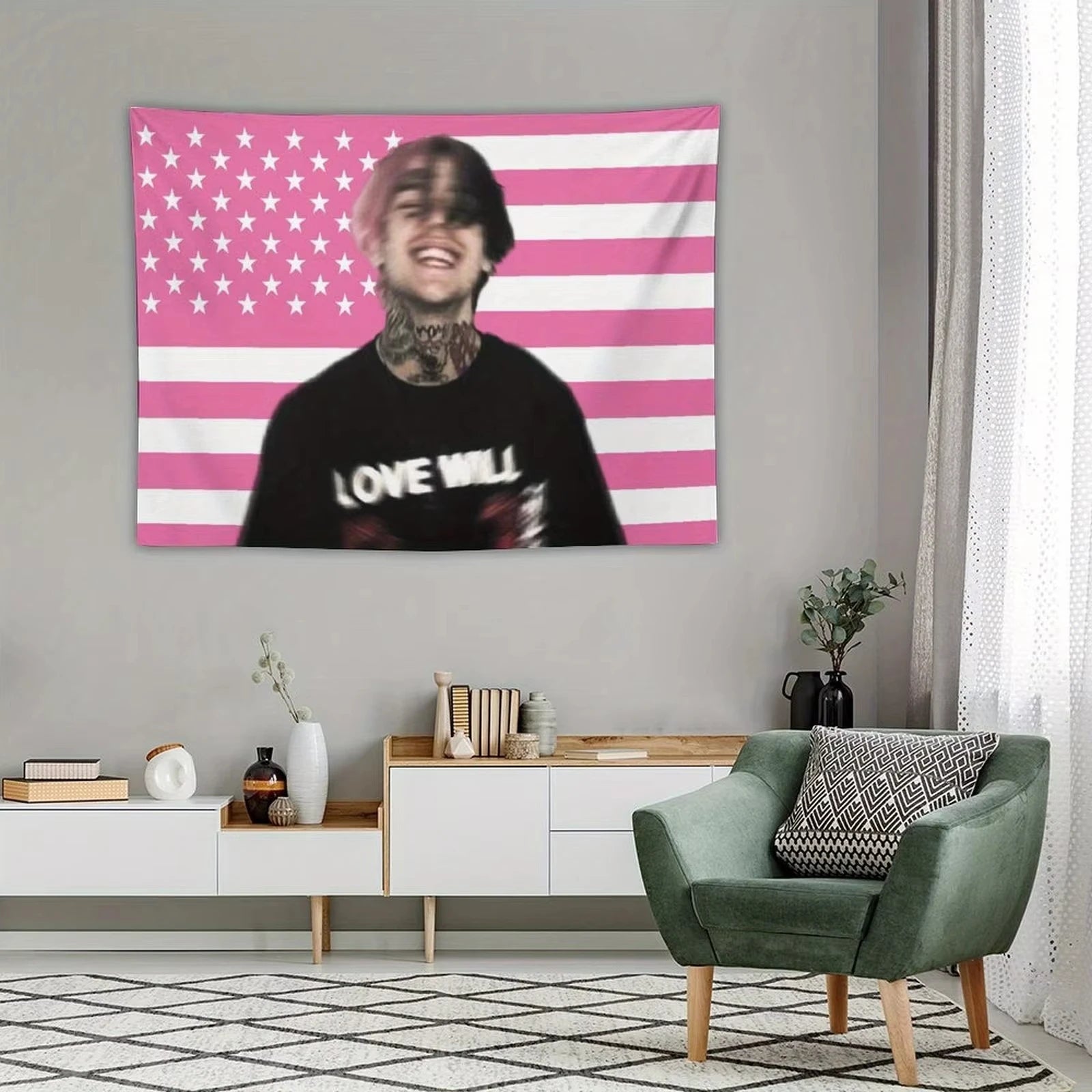 Lil Peep Flag Tapestry Hipster Wall Art USA Theme Dorm Decor Bedroom Living Room Tapestry Bedroom Tapestry Bedside Tapestry