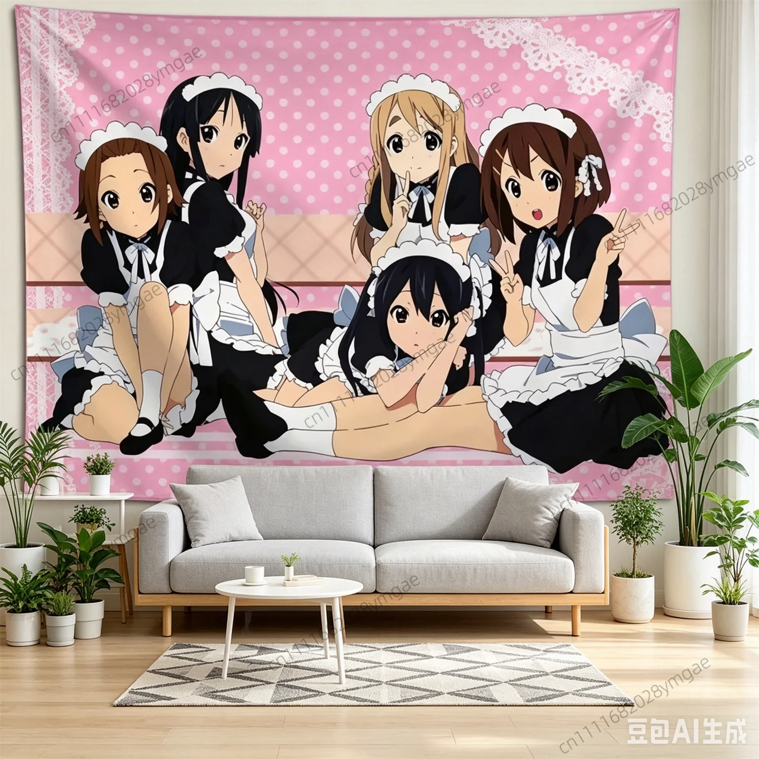 Sweet Tapestry Anime K-ON! Maid Wall Tapestries Flag Aesthetic Teen Girls Bedroom Dorm Background Cloth Manga Banner Room Decor