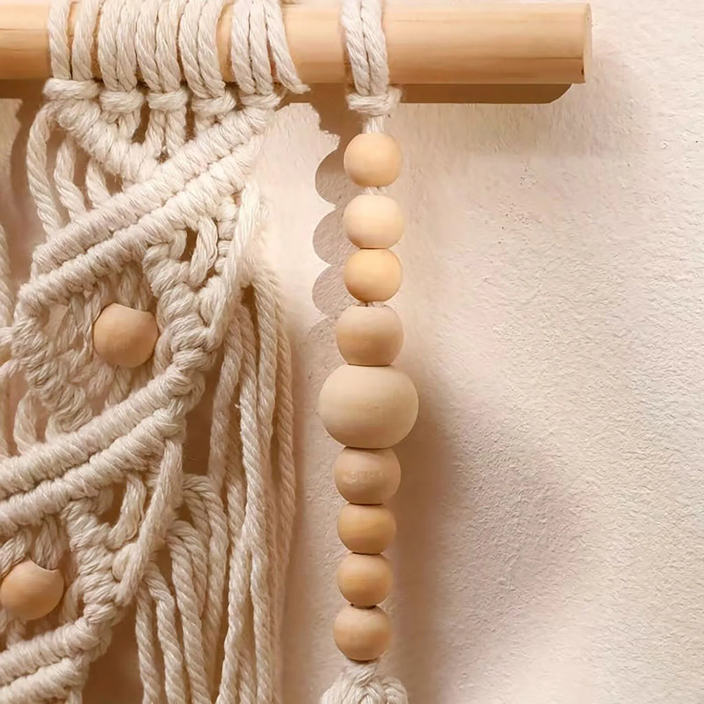 1pc Bohemian Style Handwoven Tapestry, Adorned with Wooden Beads, Exquisite and Fashionable, Suitable for Home Decor