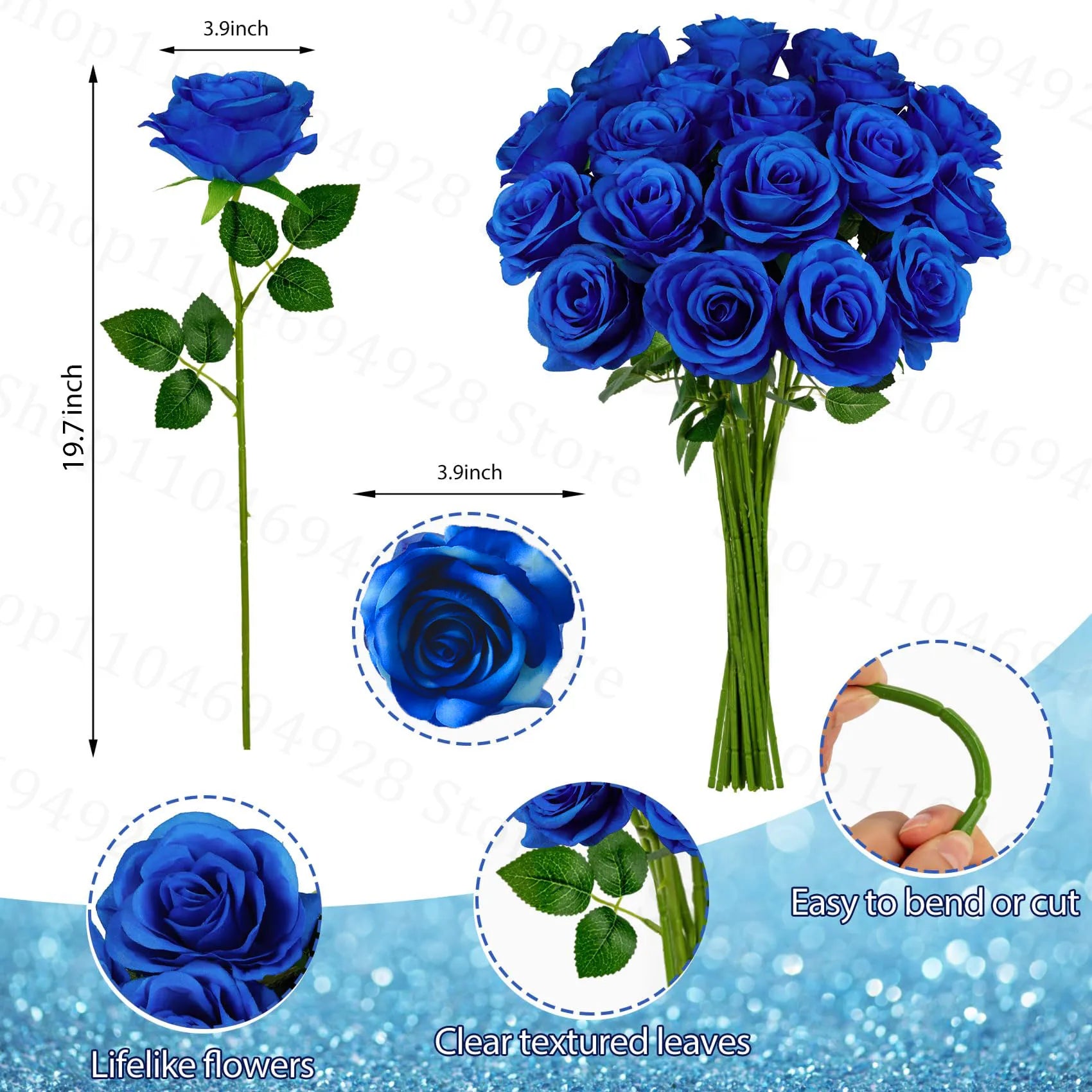 24-80Pcs Artificial Roses Flowers 3.9''Big Velvet Rose Artificial Flowers with Long Stems for Wedding Mothers Day Decor