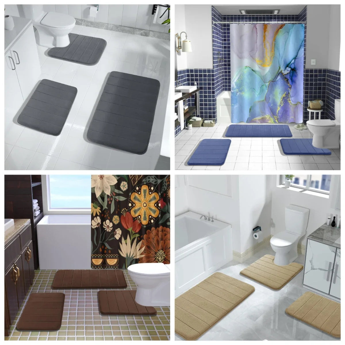 3 Pieces Memory Foam Bath Rugs Absorbent Bathroom Rugs Non-Slip Washable Bathroom Mats Bath Mats for Bathroom Floor Rugs Carpets