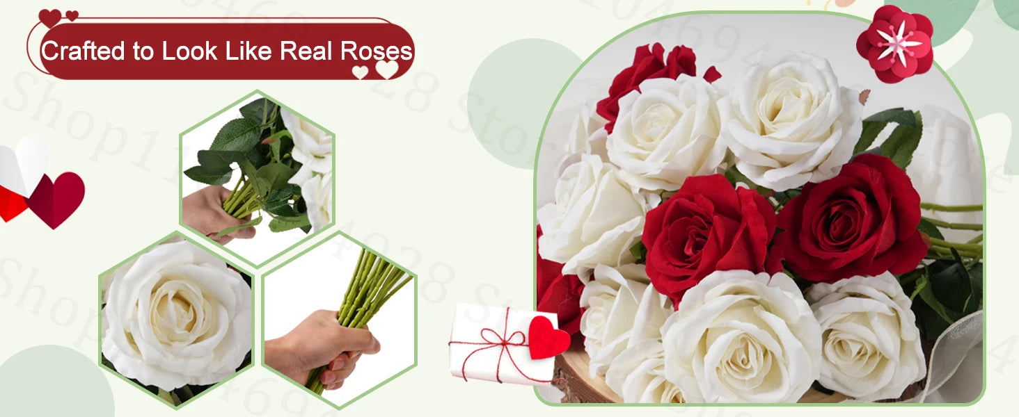 24-80Pcs Artificial Roses Flowers 3.9''Big Velvet Rose Artificial Flowers with Long Stems for Wedding Mothers Day Decor