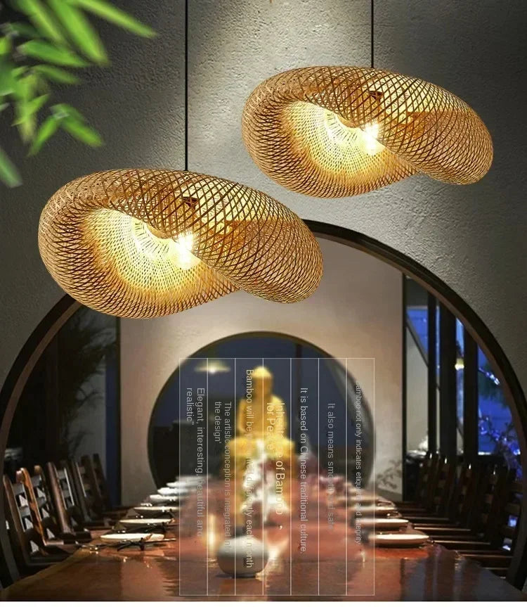 Bamboo Hand Weaving Pendant Lights 40/60/80cm Hanging LED Ceiling Lamp Chandelier Fixture Rattan Hand Craft Woven Bedroom Decor