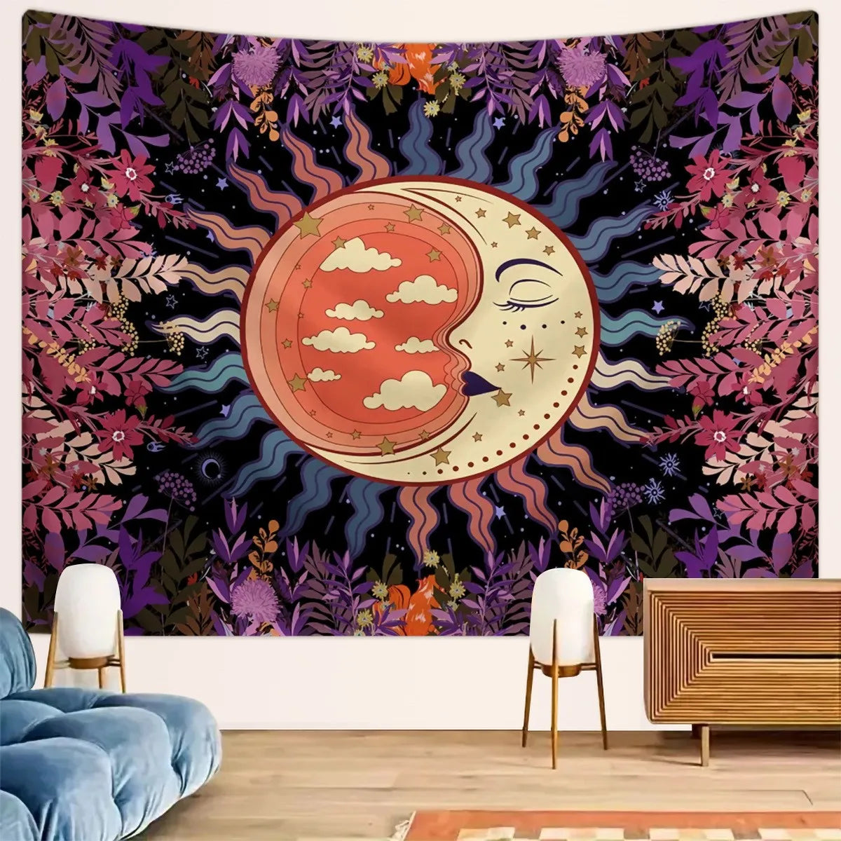 Wall Hanging Tapestry Aesthetic Tree of Life Tapestry Moon Phase Flowers Plants Tapestry Decro for Bedroom Dorm Living Room