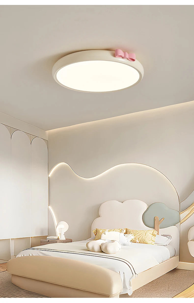 Pink Bow Children's Room Ceiling Light LED Princess Room Lamp French Cream Style Baby Room Study Room Girl Bedroom Ceiling Lamps