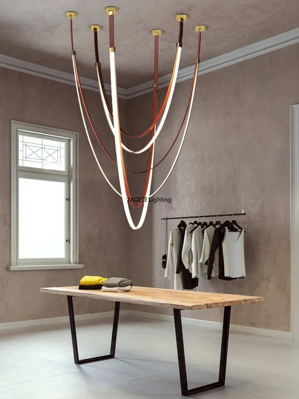 Nordic Lamp Designr Fashionable Light Luxury Flexible Belt Dimmable Chain Chandeliver Room Art Hall Home Decor Pendant Light LED