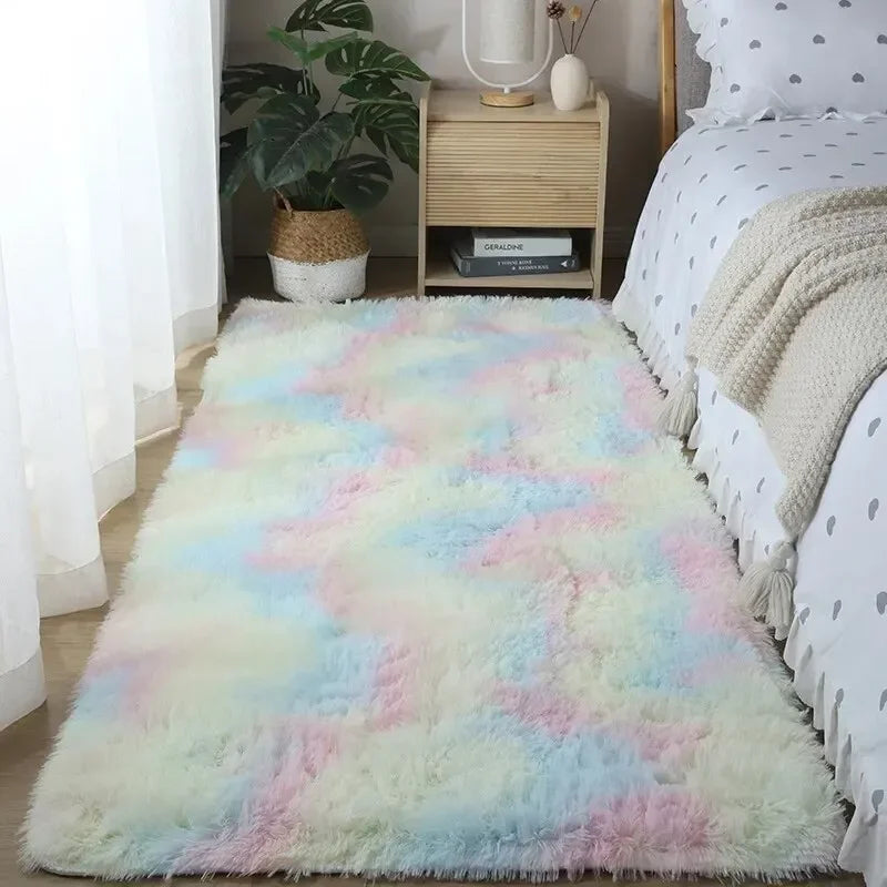 VIKAMA Silk Wool Fluffy Shaggy Bedroom Area Shaggy Non-Slip Rugs, Machine Washable Soft Shaggy Rugs Modern Soft Plush Rugs