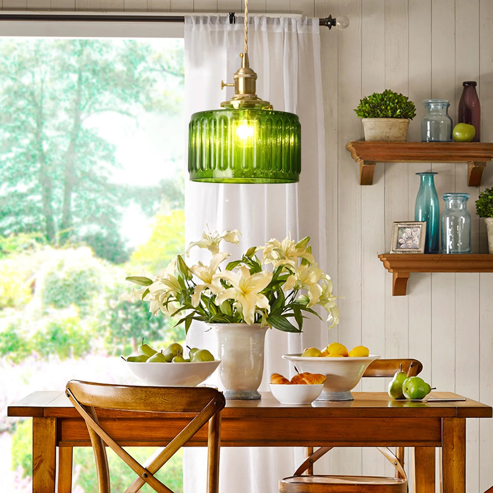 VETRULUS Led Crystal Pendant Light Green Chandelier Modern Hanging Ceiling Lamp Dining Room Kitchen Island Retro Home Decor
