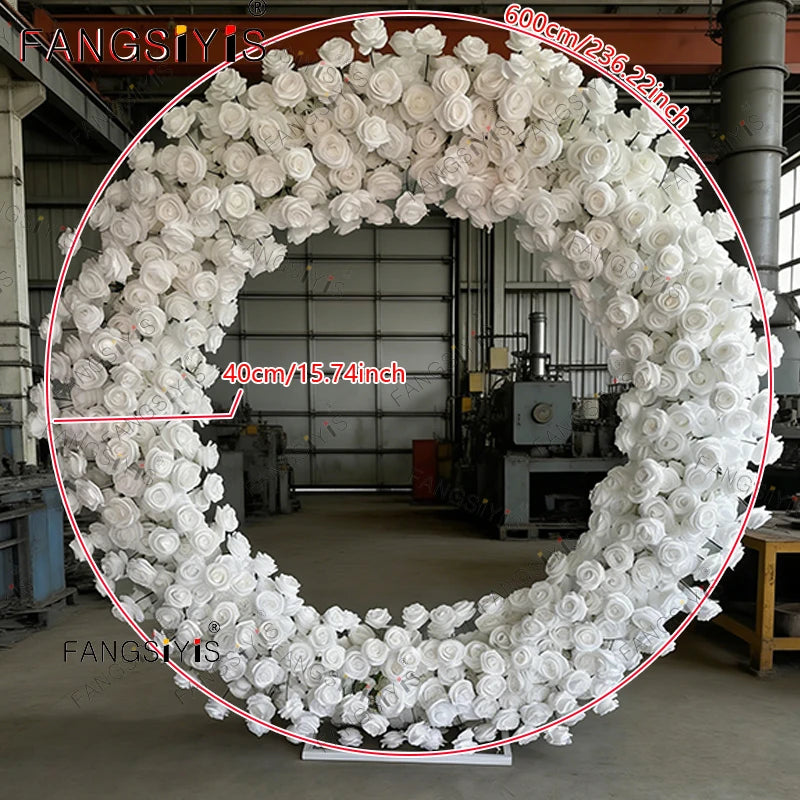 Luxury  Rose Flower Row Runner Arrangement White Wedding Backdrop Circular arch Decor Floral With Frame Event Banquet Party Prop